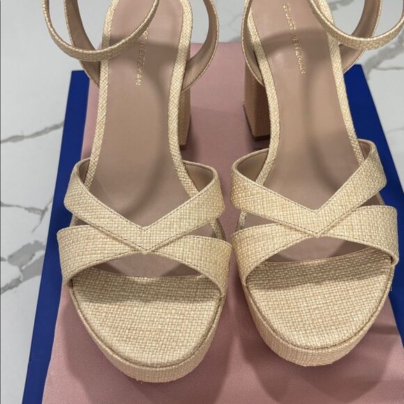 NEW Stuart Weitzman | Miami Platform Sandals Natural Evening Heels New Size 9 - Picture 4 of 11